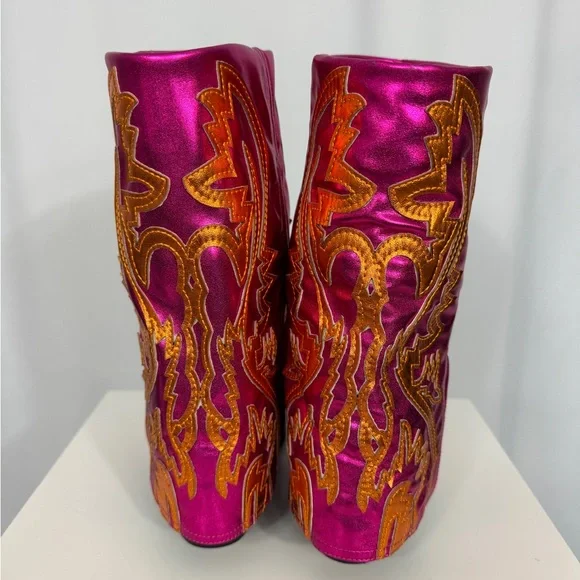 Azalea Wang New Boots Metallic Pink & Orange 10 - Picture 4 of 10